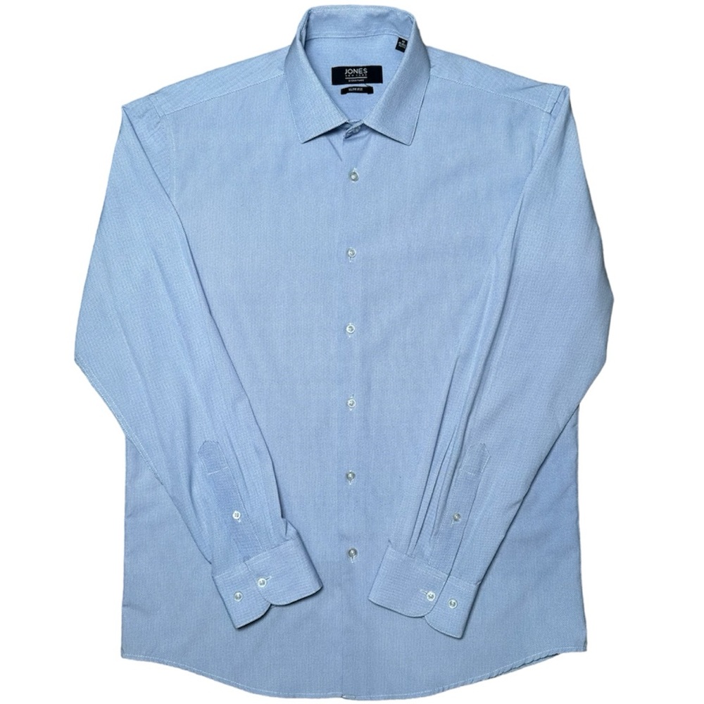 Jones New York Men's Blue Dress Shirt Long Sleeve Button Up Neck 15.5